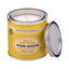 Front view of Work Boots candle in metal tin with dark yellow label